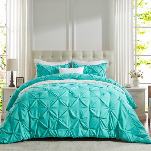 Twin Comforter Set Pintuck Turquoise Comforter Set Soft Pinch Pleat Microfiber Lightweight Down Alternative All Season 2 Pieces Bedding Comforters & Sets?1 Comforter 1 Pillowcase?