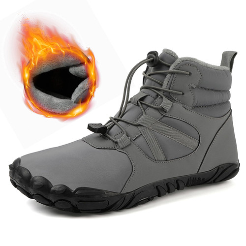 Barefoot Shoes Fur Lined Winter Mens Wide Toe Box Trail Runner Women Zero Drop Sole High top Walking Shoes Minimalist Outdoor Hiking Trekking Boots Sneakers Trail Running Shoes Barefoot Boots Gray 37