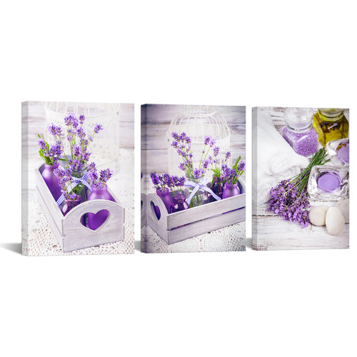 3 Pieces Canvas Wall Art Purple Lavender Flower & Zen Stone Framed Still Life Painting for Bedroom, Bathroom, Spa Decor Ready to Hang Each 12"x16" 3 Pieces Canvas Wall Art Purple Lavender Flower & Zen Stone Framed Still Life Painting for Bedroom, Bathroom, Spa Decor Ready to Hang Each 12"x16"