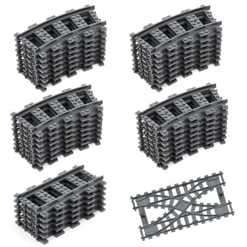 Classic City Train Tracks, 32PCS Curved and 6PCS Straight with 1 Integrated Split Train Tracks - Railroad Building Toy Accessories Compatible with Major Brand