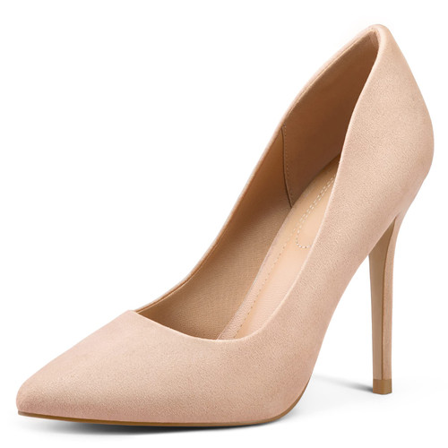 Women's High Heels Pumps Closed Pointed Toe Stiletto 4IN Heels Dress Wedding Shoes Nude Suede