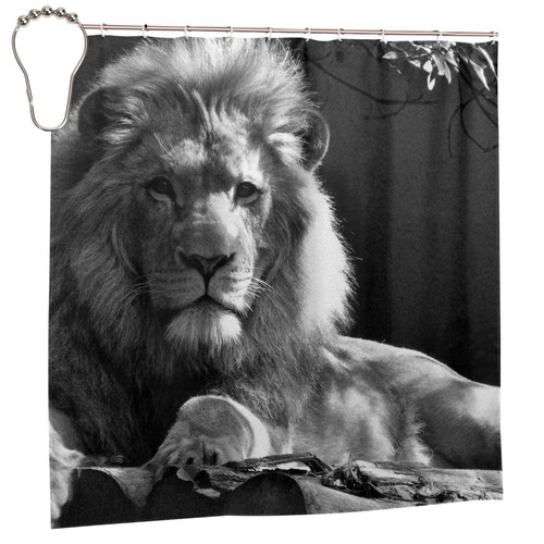 Lion Shower Curtain Decoration, Waterproof Bathroom Shower Curtain Hook Set 72inx72in