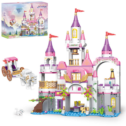 Dream Girls Princess Castle with Carriage Building Blocks 516 Pieces Pink Castle Toys for Girls 6-12 Years Old Palace Creative STEM Building Toys Gift for Kids Birthday Christmas