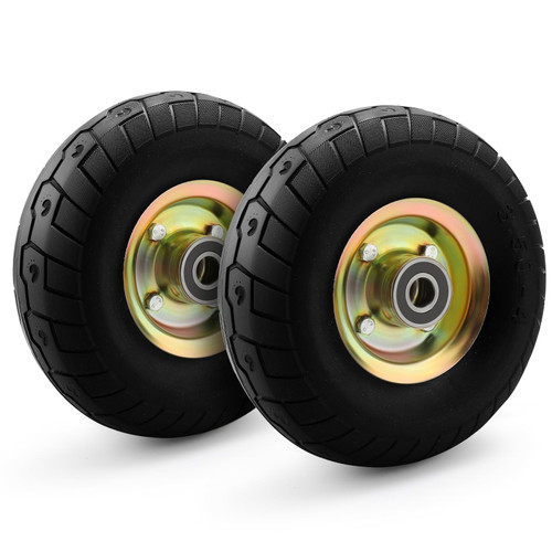 2-Pack 10" Solid Rubber Tire Wheel with 3/4" Bearings?Carrying 600 Lbs,Heavy load wheels,for Carts, Dolly, Trolley, Dump Cart, Hand Truck, Wheelbarrow, Garden Wagon,4.10/3.50-4 universal replacements