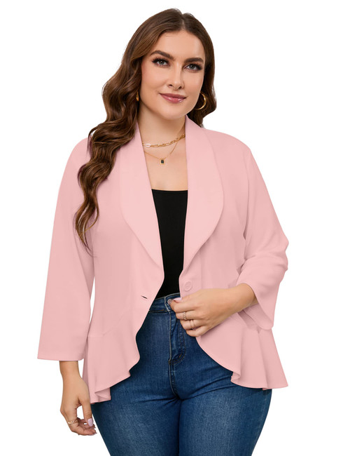 Womens Plus Size Casual Long Sleeve Blazer Open Front Cardigan Work Office Jacket Suit Blazer Pink XXL