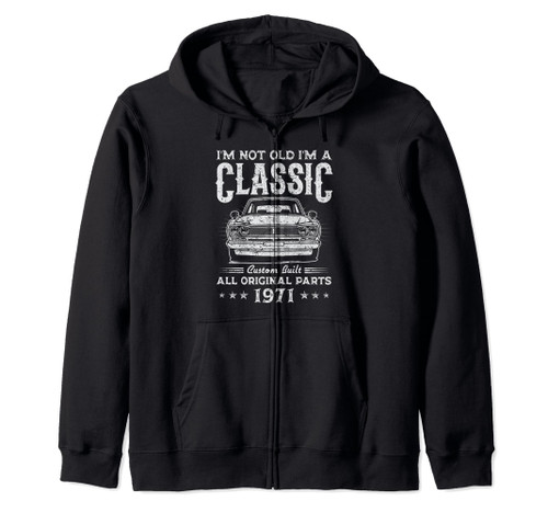 53 Year Old Gifts Vintage Classic Car 1971 53rd Birthday Zip Hoodie