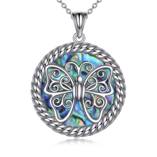 Butterfly Necklace 925 Sterling Silver Filigree Butterfly Pendant Abalone Shell Jewelry Gift for Women Girls Mom Daughter