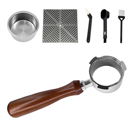 Coffee 51mm Bottomless Portafilter Compatible with DeLonghi Dedica EC680/EC685/EC785/EC820/EC850/EC860 SMEG Coffee Machine, Stainless Steel,Rosewood.Free with Basket, Spoon, tamper mat