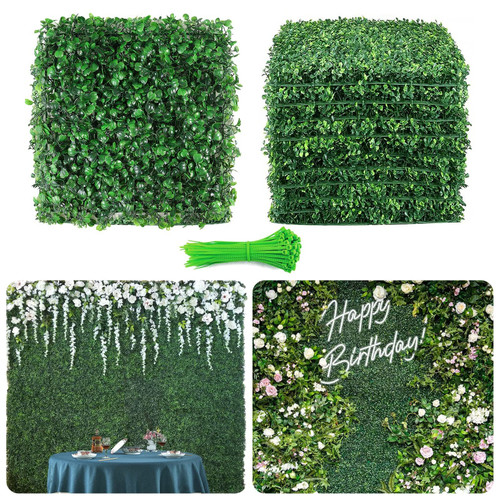 Grass Wall Panels 12PCS 10" x 10" Artificial Boxwood Hedge Wall Panels Grass Backdrop Wall Panels Greenery Backdrop with Ties for Garden, Backyard, Wedding, Fence, Indoor Outdoor Wall Decor