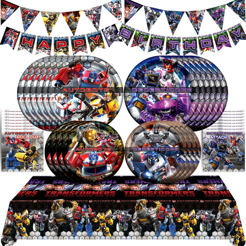 Officially Licensed Transformers Birthday Party Supplies - Serves 16 Guests - Complete Set Transformers Party Supplies - Transformers Party Plates and Napkins, Tablecloth & More!