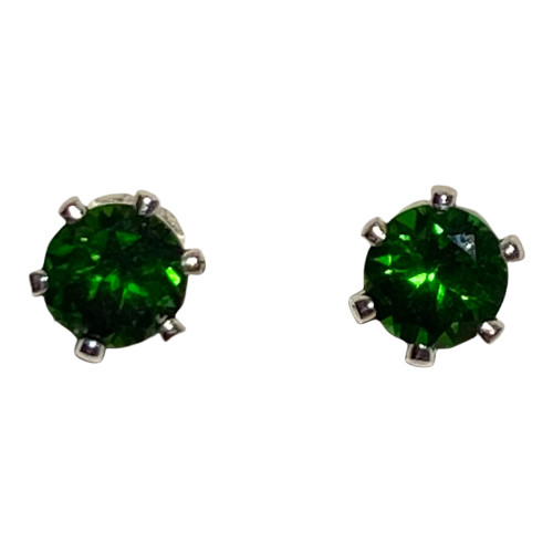 Tiny 4mm Faceted Green Chrome Diopside Stud Earrings with Sterling Silver Posts