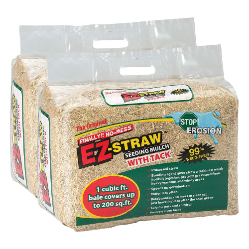 Rhino Seed 1 Cubic Foot Seeding Mulch Premium Processed Straw Bale with Tackifier and 200 Square Feet of Coverage (2 Pack)