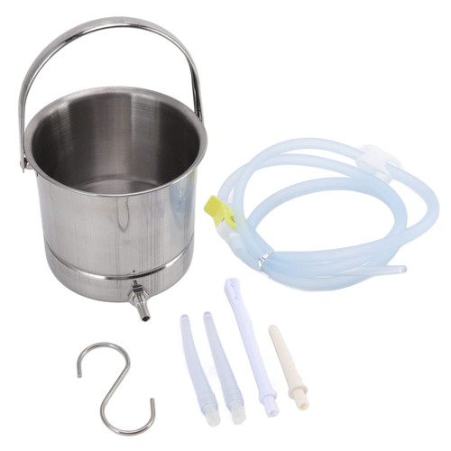 Enema Kit, Stainless Steel 1.6L Bucket Enema Kit with 4 Enema Nozzles and Storage Bag, Coffee Enema Bucket for Cleansing Detox Enemas, Home Colonic Kit for Coffee, Water, Gerson