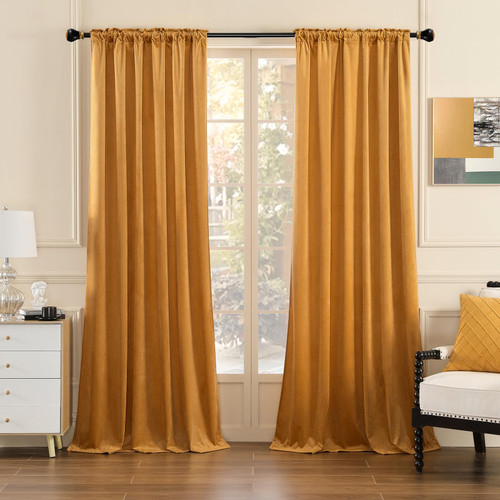 Mustard Yellow Velvet Curtains for Bedroom Window, Blackout Vintage Luxury Heavy Drapes, Thermal Insulated Room Darkening Rod Pocket Curtain for Living Room, W52 x L96 inches, 2 Panels Mustard Yellow Velvet Curtains for Bedroom Window, Blackout Vintage Luxury Heavy Drapes, Thermal Insulated Room Darkening Rod Pocket Curtain for Living Room, W52 x L96 inches, 2 Panels