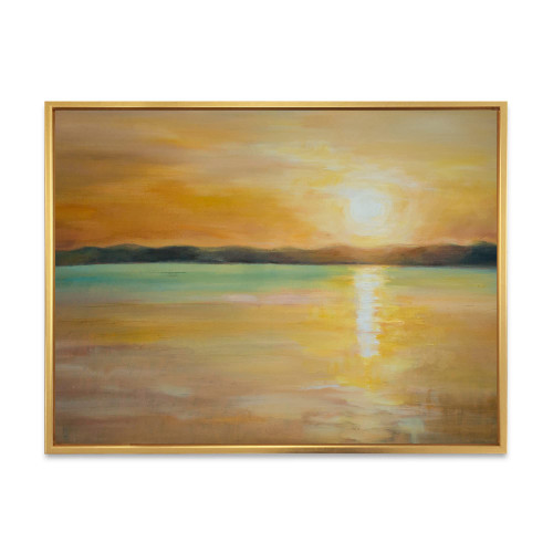 Yellow Sunset At The Horizon - Nautical & Coastal Framed Canvas Wall Art Print