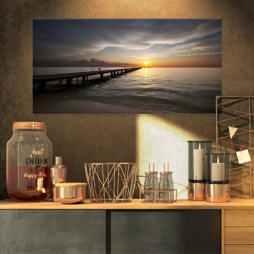 PT10800-32-16 Long Boardwalk into The Sunset Large Sea Bridge Canvas Art Print-32X16, 32x16 PT10800-32-16 Long Boardwalk into The Sunset Large Sea Bridge Canvas Art Print-32X16, 32x16