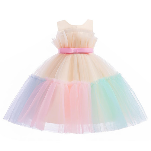 Baby Girl Princess Dress Flower Wedding Party Toddler Pageant Dress Sleeveless Bowknot Formal Dress(Rainbow,2-3T)