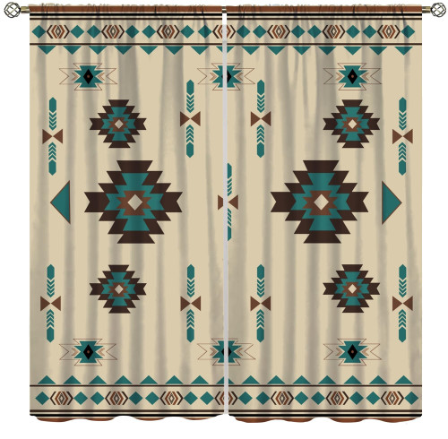 Aztec Curtains, Southwestern Native Tribal American Ethnic Pattern Western Boho Geometric Window Treatments for Living Room Drapes 42x63in