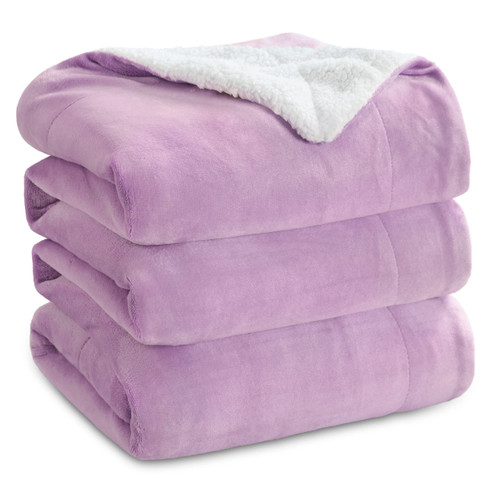 Sherpa Fleece King Size Blanket for Bed - Thick and Warm for Winter, Soft and Fuzzy Large Blanket King Size, Lilac, 108x90 Inches