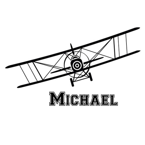 Airplane Wall Decal Name Vinyl Sticker Decals Personalized Custom Name Biplane Decor Plane Decal Room Decor Bedroom Kids Gift Nursery ZX222 (n) (22" Tall x 38" Wide)