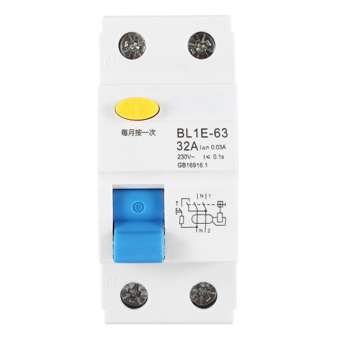 AC 230V 32A Air Switch Circuit Breaker,Residual Current Circuit Breaker,High-Segment Miniature Circuit Breaker,Suit for Home Decoration,BL1E-63 1P+N RCCB Circuit Protection