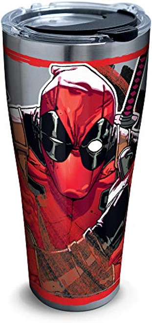 Tervis 1319353 Marvel - Deadpool Iconic Insulated Travel Tumbler with Lid, 30oz - Stainless Steel, Silver