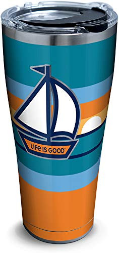 Tervis 1314690 Life is Good - Sailboat Sunset Stainless Steel Insulated Tumbler with Lid, 30 oz, Silver