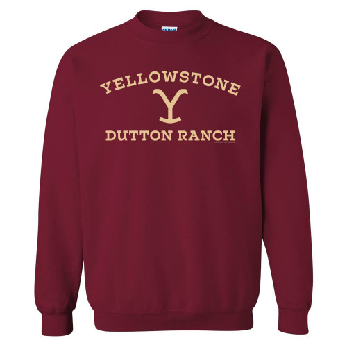 Yellowstone Dutton Ranch Logo Fleece Crewneck Sweatshirt - Officially Licensed -Maroon - 4XL