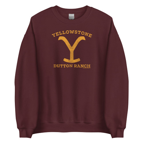 Yellowstone Dutton Ranch Distressed Logo Fleece Crewneck Sweatshirt - Officially Licensed - 2XLarge, Maroon