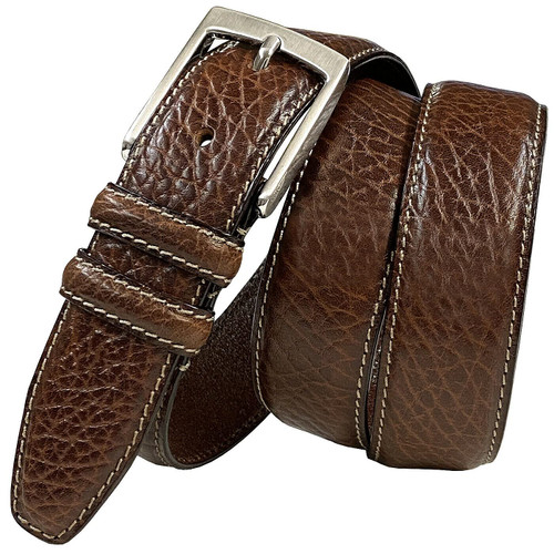 Men's Bison Genuine Leather Casual Dress Belt 1-3/8"(35mm) Wide (Brown, 46)