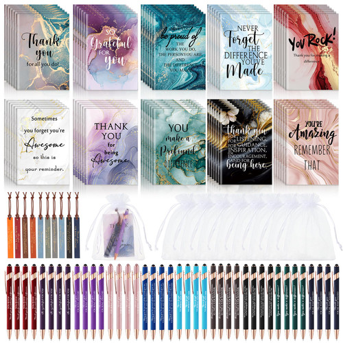 Thank You Employee Gifts Bulk Motivational Ballpoint Pens Inspirational Notepads Leather Bookmark Set Appreciation Gift for Teams, Students, Teacher, Coworkers, Staff, Employee(100 Set)