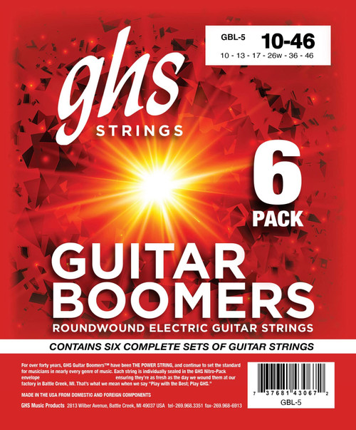 GBL-5 Guitar Boomers, Nickel-Plated Electric Guitar Strings, Light, 6 Pack (.010-.046)