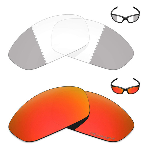 + 2 Pair Replacement Lenses for Oakley Straight Jacket 2007 Sunglass - Eclipse Grey Photochromic/Fire Red