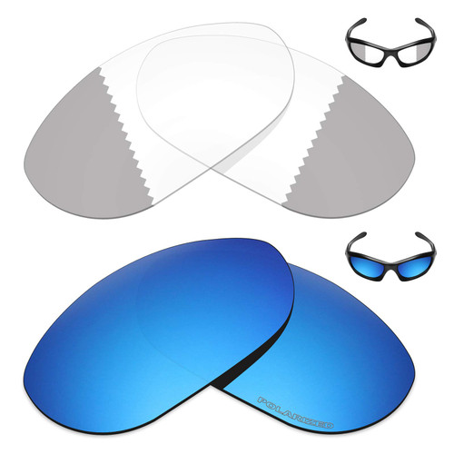 + 2 Pair Replacement Lenses for Oakley Monster Dog Sunglass - Eclipse Grey Photochromic/Ice Blue