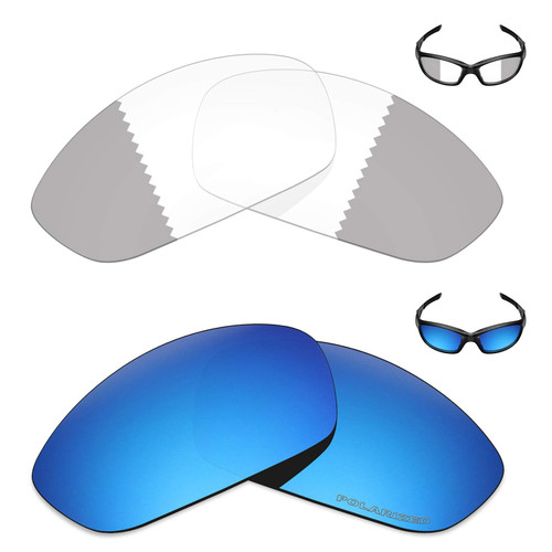 + 2 Pair Replacement Lenses for Oakley Straight Jacket 2007 Sunglass - Eclipse Grey Photochromic/Ice Blue