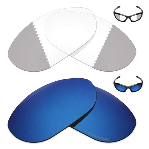 + 2 Pair Replacement Lenses for Oakley Monster Dog Sunglass - Eclipse Grey Photochromic/Pacific Blue