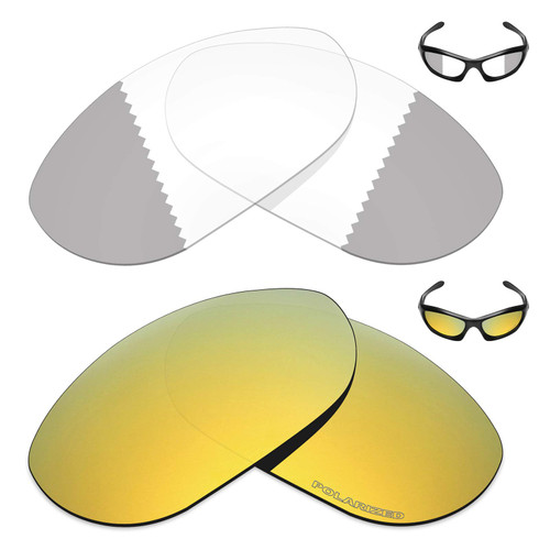 + 2 Pair Replacement Lenses for Oakley Monster Dog Sunglass - Eclipse Grey Photochromic/24K Gold