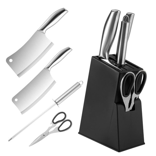 Knife Set, 6-Piece Kitchen Knife Set with Block, Built-in Knife Sharpener, Stainless Steel Knife Block Set, Dishwasher Safe