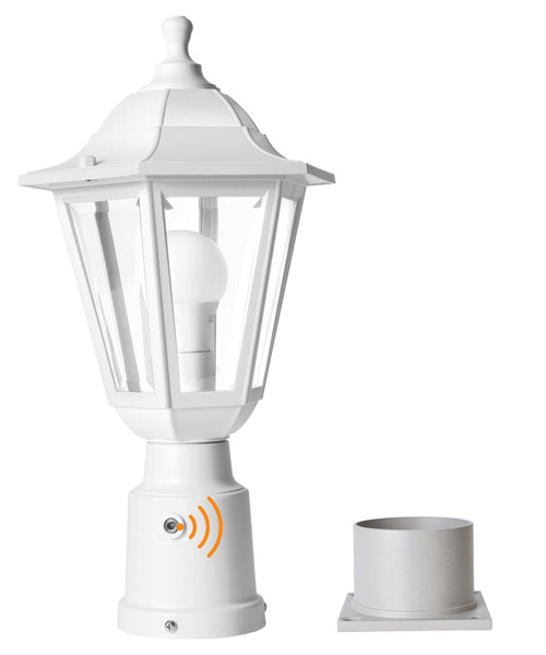 Dusk to Dawn Outdoor Post Light, White Modern Exterior Post Lantern with Pier Mount Base, Plastic Waterproof Lamp Light Fixture for Garden Yard Patio Pathway, LED Bulb Included