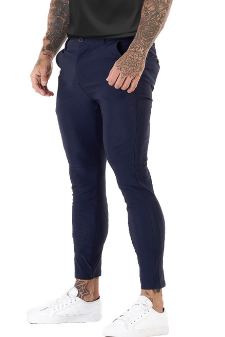 Navy Blue Ankle Dress Pants Men Super Skinny Chino Pants Men Stretch Tapered 30x28