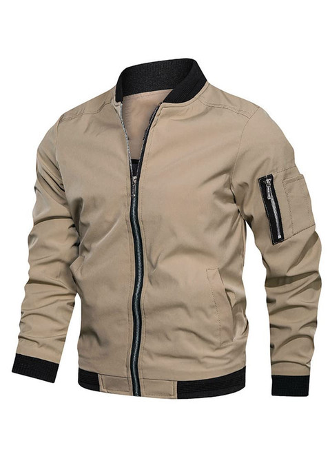 Men's Bomber Jackets Lightweight Casual Softshell Coat Zipper Sportwear Windbreaker Flight Jacket Khaki L