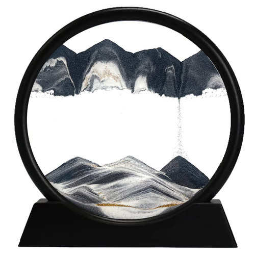 3D Dynamic Sand Art Liquid Motion, Moving Sand Art Picture Round Glass 3D Deep Sea Sandscape in Motion Display Flowing Sand Frame Relaxing Desktop Home Office Work Decor (Black, 12'')
