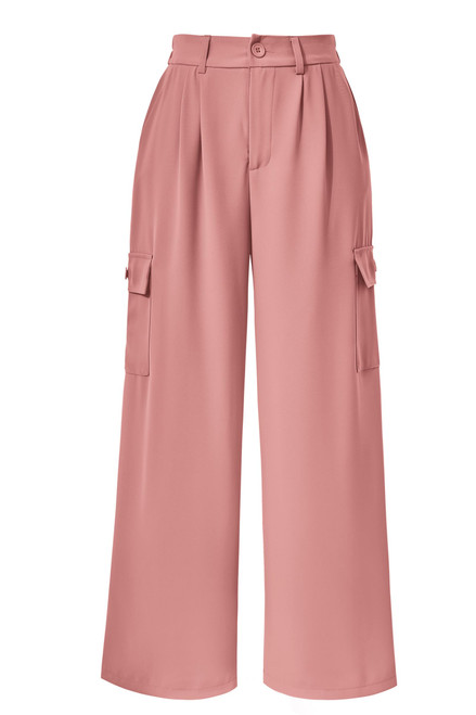 Wide Leg Pants for Women Work Business Casual High Waisted Dress Pants Flowy Trousers Office (Pink,Large)