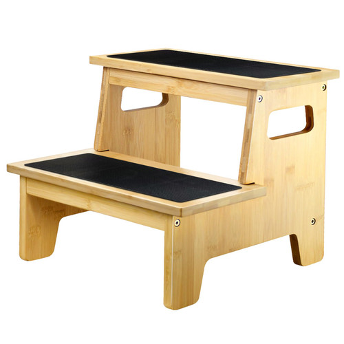 Kids Step Stools for Toddlers Bathroom Bamboo Wood Toddler Stepping Stool Kitchen Counter Sink Baby 2 Step Stool Foot Bed Stool for Adults Child Potty Training Toilet Stool, Natural with Pads Kids Step Stools for Toddlers Bathroom Bamboo Wood Toddler Stepping Stool Kitchen Counter Sink Baby 2 Step Stool Foot Bed Stool for Adults Child Potty Training Toilet Stool, Natural with Pads