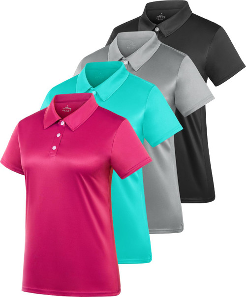 Women's Polo Tee Dry Fit Golf Shirt Moisture Wicking Short Sleeve Sport Activewear Golf Polo Tops Collar with Buttons Workout Black/Grey/Rose/Cyan M