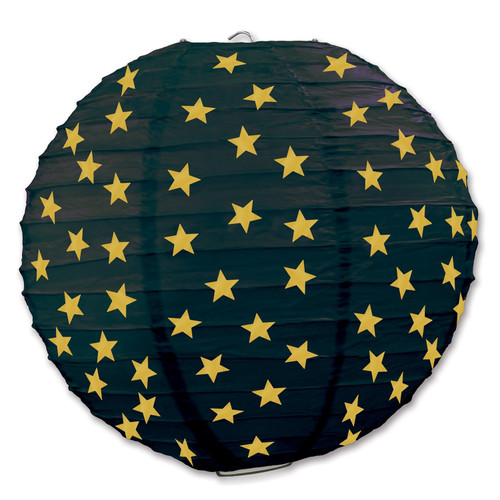 Beistle 3-Pack Star Paper Lanterns, 91/2-Inch, Black and Gold