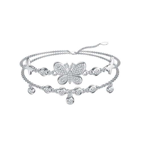 Butterfly Anklets 925 Sterling Silver Dainty Adjustable Butterfly Layered Chain Ankle Foot Link Ankle Bracelets Beach Jewelry Gift for Women