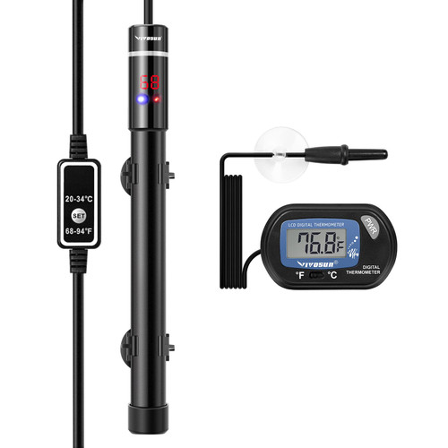 Submersible Aquarium Heater with Thermometer Combination, 500W Titanium Fish Tank Heaters with Intelligent LED Temperature Display and External Temperature Controller