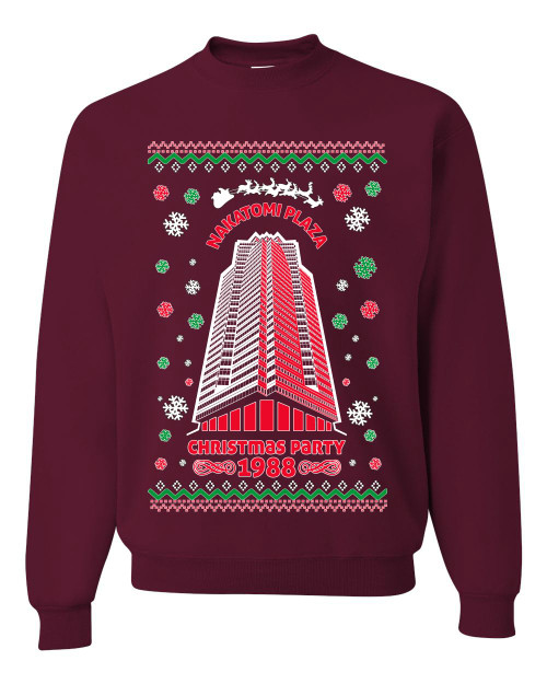Nakatomi Plaza Christmas Party 1988 Ugly Christmas Sweater Unisex Crewneck Graphic Sweatshirt, Maroon, 3X-Large Nakatomi Plaza Christmas Party 1988 Ugly Christmas Sweater Unisex Crewneck Graphic Sweatshirt, Maroon, 3X-Large