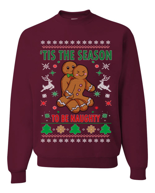 Tis' The Season To Be Naughty Ugly Christmas Sweater Unisex Crewneck Sweatshirt, Maroon, 3X-Large Tis' The Season To Be Naughty Ugly Christmas Sweater Unisex Crewneck Sweatshirt, Maroon, 3X-Large
